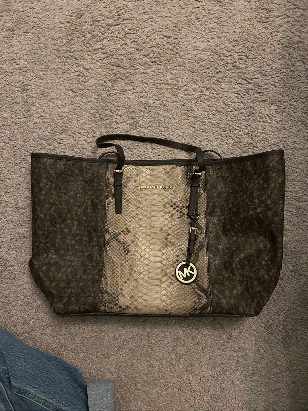 Michael Kors Large Tote Brown Monogram Snakeskin Tote Bag Preloved